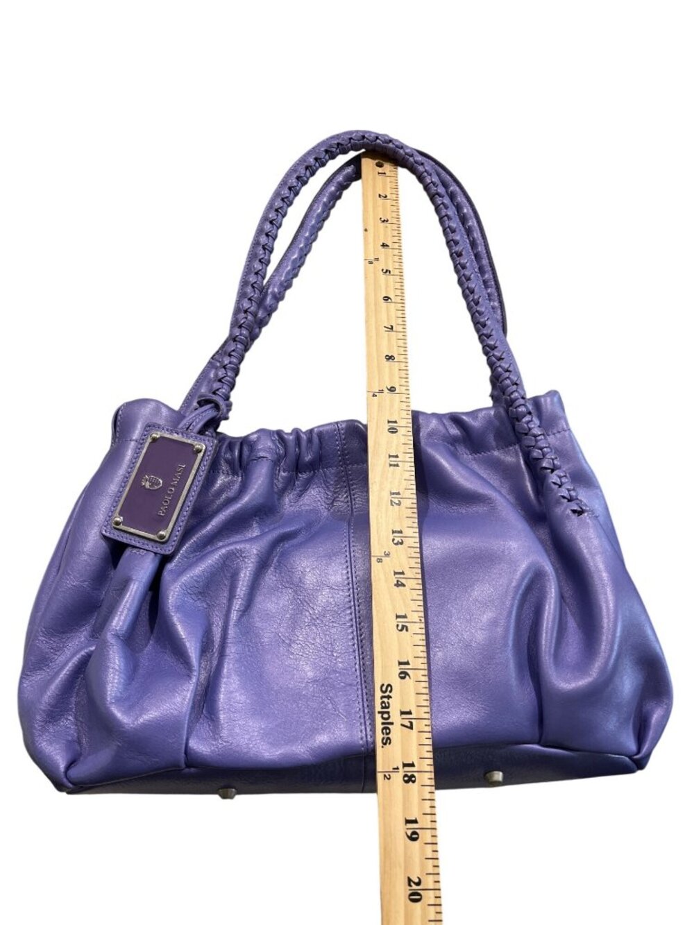Paolo Masi Periwinkle Purple Leather Shoulder Bag Tote Braided Handles - Picture 8 of 9